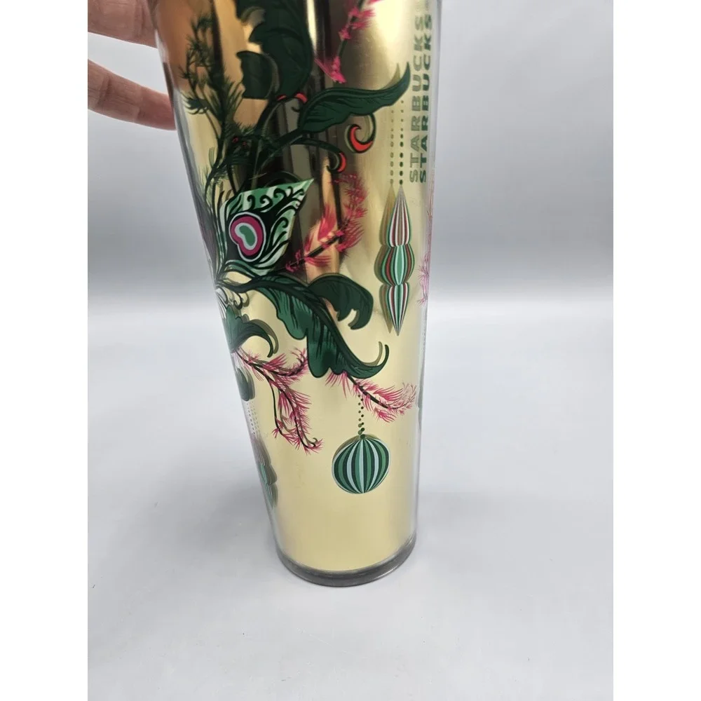 Starbucks 2024 Christmas Reindeer Gold‎ Green (Peacock Collection) Tumbler NWT